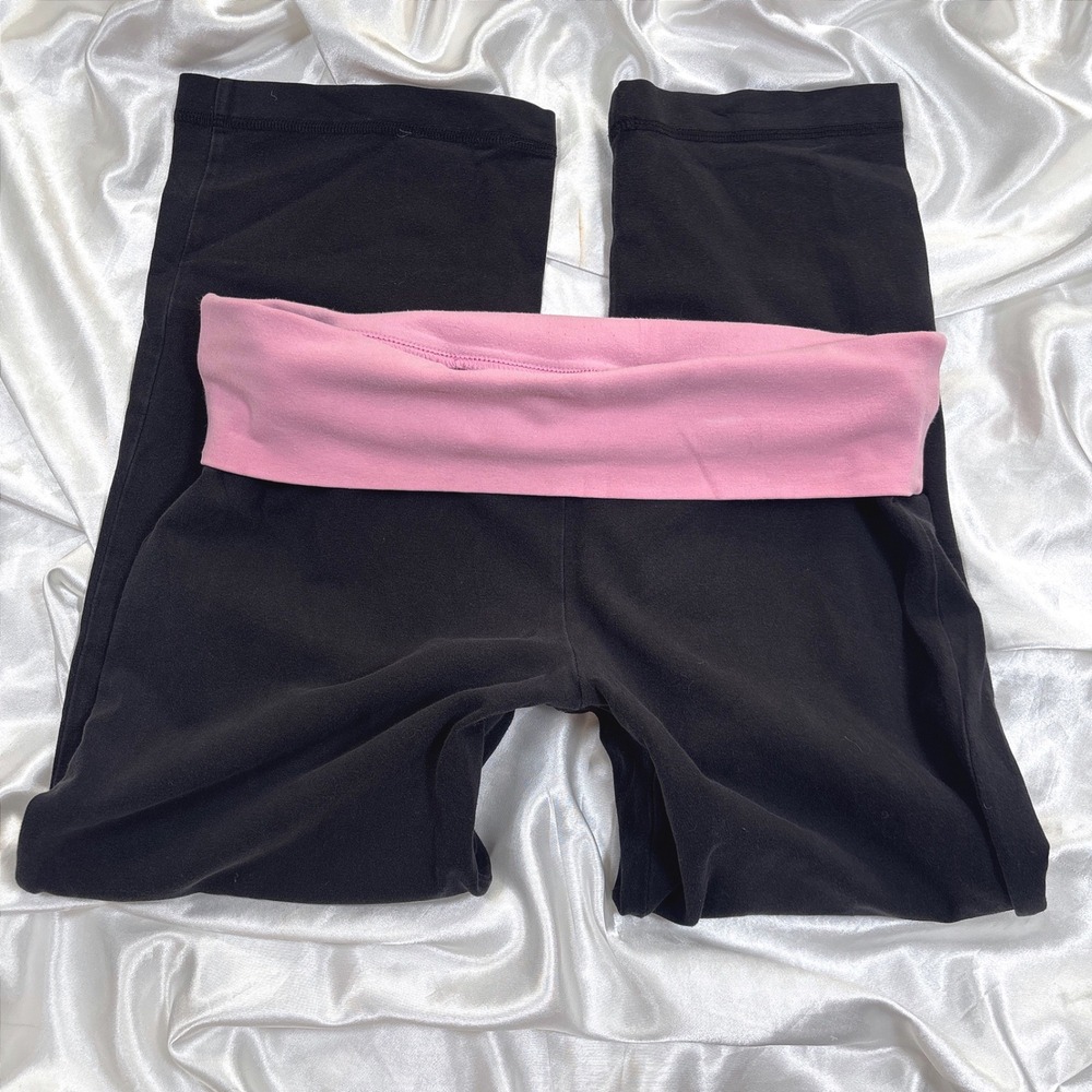 y2k Yoga Pants Black Excellent Foldover Pink Waist Flare Leg Old Navy Active S